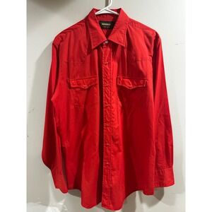Vintage Roebucks Mens Red Western Pearl Snap Shirt Large 16-16.5 Cowboy Yoke